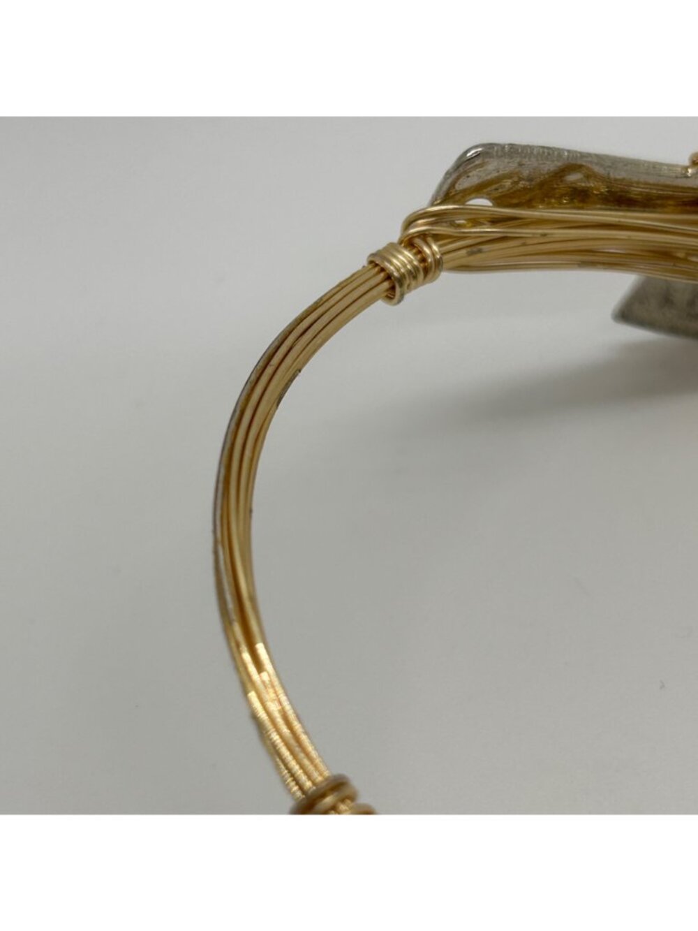 Mixed Metal Bracelet Gold Tone Wire Wrapped Silver Tone Cross Bangle Religious - Picture 6 of 12